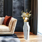 Heavy Duty Tall Crushed Diamond Mirrored Floor Vase Crystal Silver Glass Flower Vase - Image 3