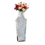 Heavy Duty Tall Crushed Diamond Mirrored Floor Vase Crystal Silver Glass Flower Vase - Image 5