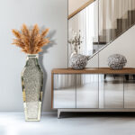 Heavy Duty Tall Crushed Diamond Mirrored Floor Vase Crystal Silver Glass Flower Vase - Image 6