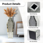 Heavy Duty Tall Crushed Diamond Mirrored Floor Vase Crystal Silver Glass Flower Vase - Image 8