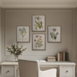 Herbal Botany 4-Piece Framed Canvas Wall Art Set with Botanical Illustrations