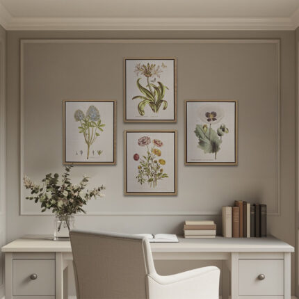 Herbal Botany 4-Piece Framed Canvas Wall Art Set with Botanical Illustrations - Chic Decora