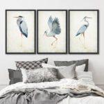 Heron Crane Bird Animals Nautical Decor - Large Framed Canvas Living Room Wall Art Work Set 3 Print - Image 4