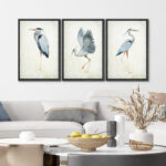 Heron Crane Bird Animals Nautical Decor - Large Framed Canvas Living Room Wall Art Work Set 3 Print - Image 2