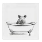 Hog in Bath Tub Minimal Bathroom Sketch by Victoria Borges - Drawing Print Print