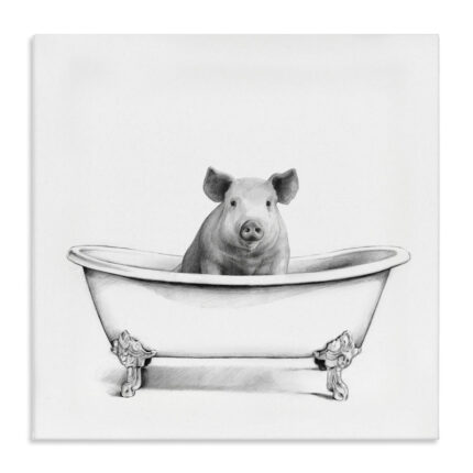 Hog in Bath Tub Minimal Bathroom Sketch by Victoria Borges – Drawing Print Print - Chic Decora