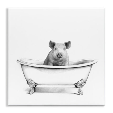 Hog in Bath Tub Minimal Bathroom Sketch by Victoria Borges – Drawing Print Print - Chic Decora