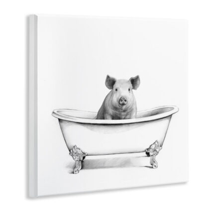 Hog in Bath Tub Minimal Bathroom Sketch by Victoria Borges – Drawing Print Print - Chic Decora