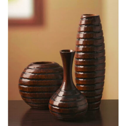 Hosley’s Set of 3 Carved Wood Vases Small 6″ Medium 8″ and Tall 12″ High. Ideal Gift for Floral Arrangements Wedding and Use for Home Office Decor Fireplace Floor Vases Spa Aromatherapy Settings - Chic Decora