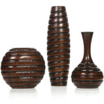 Hosley's Set of 3 Carved Wood Vases Small 6" Medium 8" and Tall 12" High. Ideal Gift for Floral Arrangements Wedding and Use for Home Office Decor Fireplace Floor Vases Spa Aromatherapy Settings - Image 6