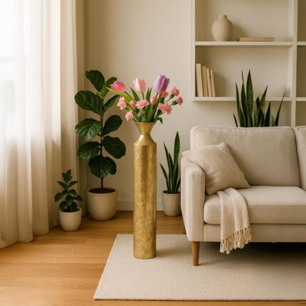 Hosley Decorative Gold Metal Tall Floor Vase. Ideal Gift for Floral Arrangements Weddings Party Spa Reiki Meditation Settings (27.25″ High) - Chic Decora