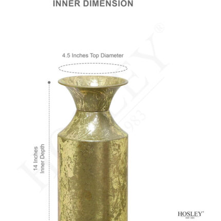 Hosley High Gold Metal Decorative Tall Floor 21.75″ Vase Metallic Centerpiece for Floral Arrangements Home Decoration Flower Bucket for Gift - Chic Decora
