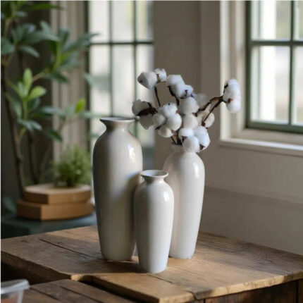 Hosley Set of 3 Crackle Ivory Ceramic Vases. Ideal Gift for Floral Arrangements Wedding or Special Occasions for Use in Home Office Decor Spa Aromatherapy Settings - Chic Decora