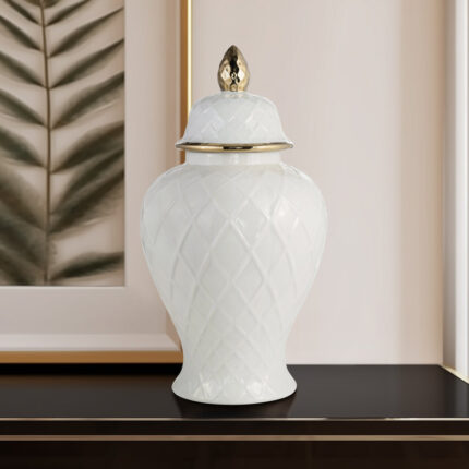 Idena Stoneware Ceramic Decorative Lidded Jar with Textured Design and Elegant Detailing - Chic Decora