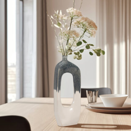 Ilariana Stoneware and Ceramic Vase with Sculptural Open Silhouette and Modern Art-Inspired Design Element or Decorative Display on Shelves or Tabletops in Contemporary Interiors - Chic Decora