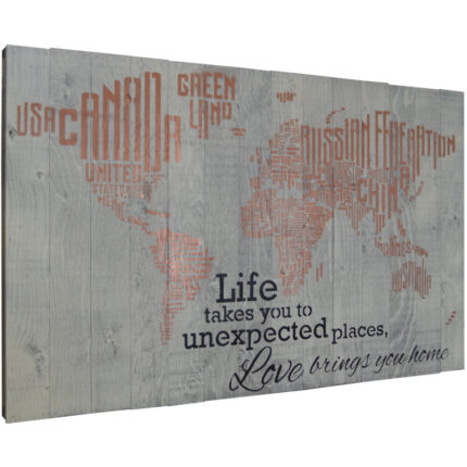 In-A-Word World Map – Life Takes You to Unexpected Places, Love Brings You Home Textual Art - Chic Decora