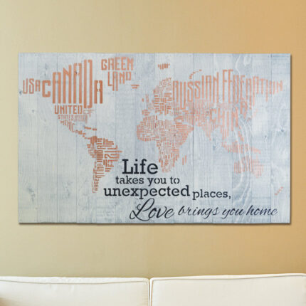 In-A-Word World Map – Life Takes You to Unexpected Places, Love Brings You Home Textual Art - Chic Decora
