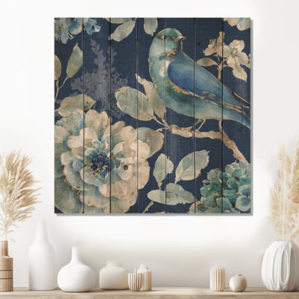 Indigold Bird Cottage Family III – Farmhouse Print on Natural Pine Wood - Chic Decora