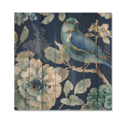 Indigold Bird Cottage Family III – Farmhouse Print on Natural Pine Wood - Chic Decora