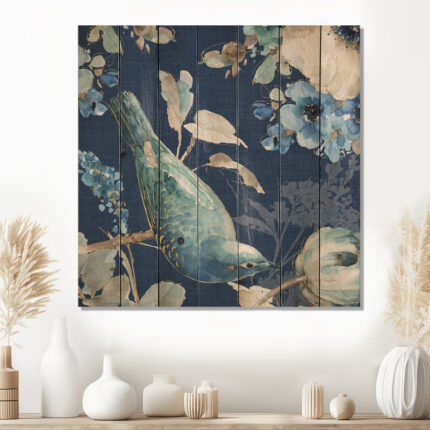 Indigold Bird Cottage Family IV – Farmhouse Print on Natural Pine Wood - Chic Decora