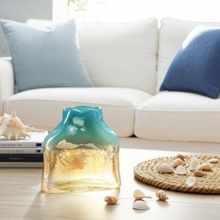 Isolina Beach-Inspired Decorative Glass Vase â€“ Tall Vase and Table Vase for Shelf Decor, Entryway or Mantel Styling â€“ Unique Home Decor Flower Vase Accent â€“ Blue & Tan - Chic Decora