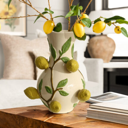 Ivory with Yellow Lemons 13.8-Inch Tall Vase - Chic Decora