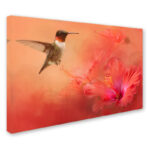Jai Johnson " Hummingbird And Peach Hibiscus " by Jai Johnson