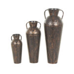 Jazzmun Metal Tall Floor Weathered Amphora Decorative Copper Vase with Hammered Details and Handles Set (Set of 3) - Image 7