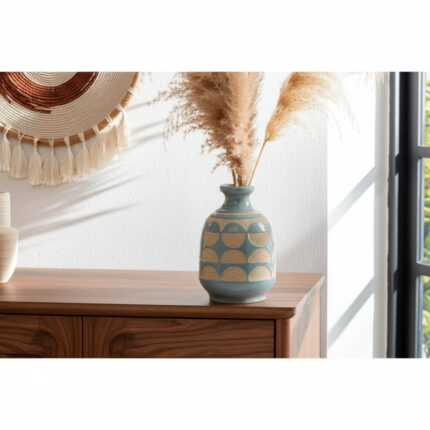 Jeiker Boho Stoneware Ceramic Vase with Textured Detail and Sculptural Form in Contemporary Minimalist Design for Modern Eclectic Spaces - Chic Decora