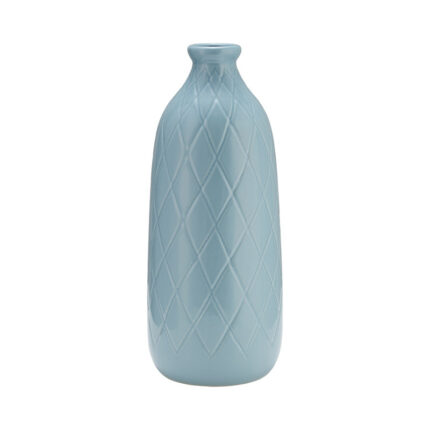 Jemiliah Stoneware Ceramic Vase with Textured Diamond Design - Chic Decora