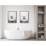 Karnecia Highland Cow in the Tub BW by Amy Peterson - Picture Frame Print on Glass - Image 3