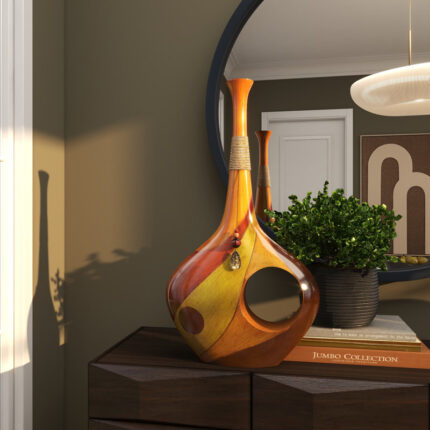 Kawamura Multi Colored Polystone Abstract Decorative Vase with Wrapped Beaded Accent - Chic Decora