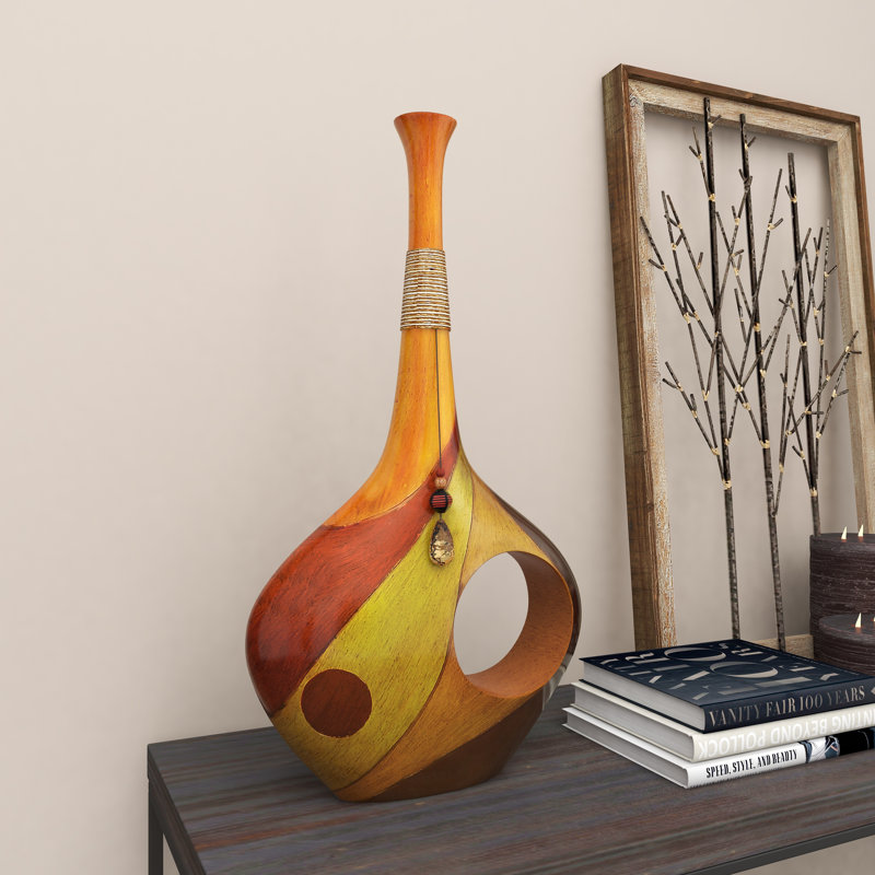 Kawamura Multi Colored Polystone Abstract Decorative Vase with Wrapped Beaded Accent - Image 2