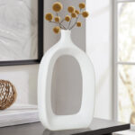 Keiko 15" Modern Cut Out White Ceramic Vase - Image 2