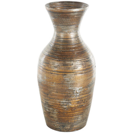 Kirthana Bamboo Wood Antique Inspired Pot Decorative Brown Vase - Chic Decora