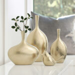 Kuba 8" Satin Gold Ceramic Decorative Vase - Image 5