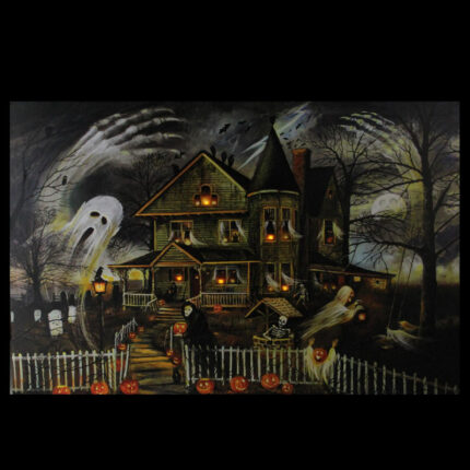 LED Lighted Creepy Haunted House Halloween Canvas Wall Art - Chic Decora