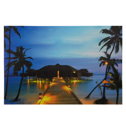 LED Lighted Tropical Paradise Island Scene Canvas Wall Art 23.5″ x 15.75″ - Chic Decora