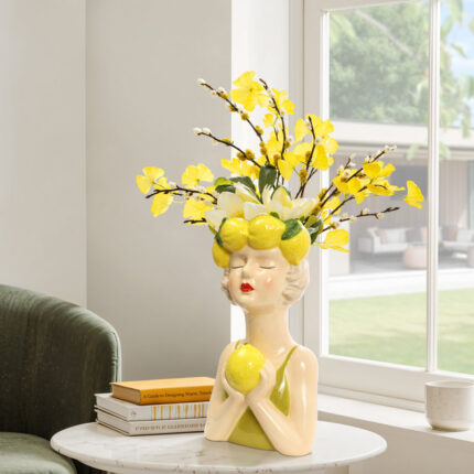 Lady Lemons Ceramic 11.6-Inch Tall Sculpture Vase - Chic Decora