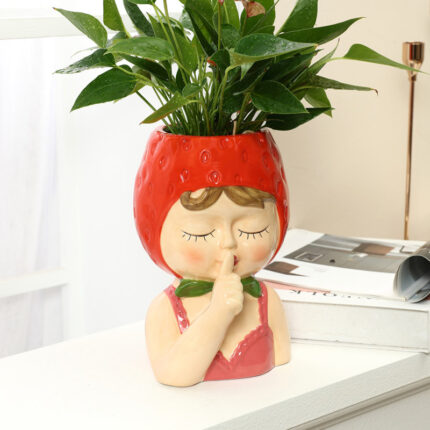 Lady Strawberries Ceramic 8.7-Inch Tall Sculpture Vase - Chic Decora