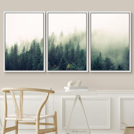 Landscape with Trees in Mist – 3 Piece Canvas Photograph Print Set - Chic Decora