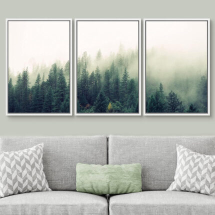 Landscape with Trees in Mist – 3 Piece Canvas Photograph Print Set - Chic Decora
