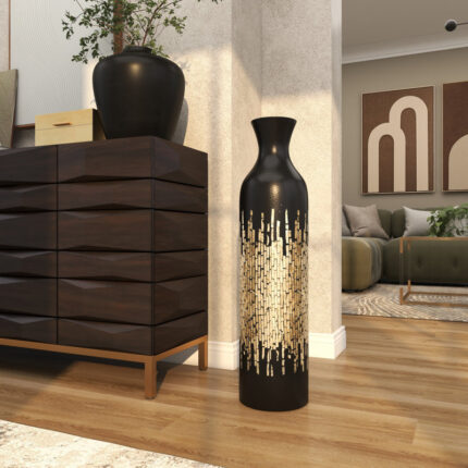 Lansdown Black Capiz Shell Handmade Decorative Vase with Gold Ombre Design, 9″ x 9″ x 34″ - Chic Decora