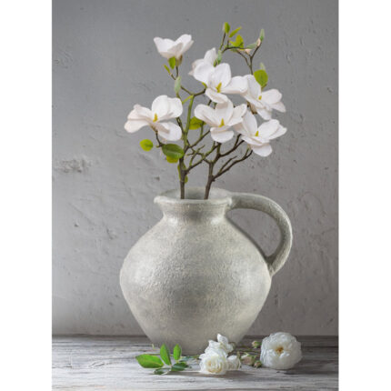 Lark Manorâ„¢ Gray Ceramic Jug Vase, Rustic Gray Flower Holder, Decorative Pot With Handle, Elegant Vintage Accent For Farmhouse, Modern, Boho Decor, 10.5″ Diameter & 10.5″ Tall - Chic Decora