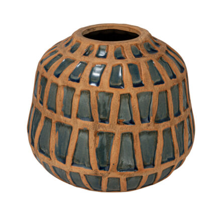 Lavola Debossed Terra-cotta Vase, Natural and Blue - Chic Decora