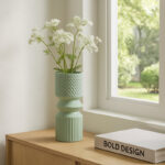 Leifsson Modern Stoneware Ceramic Vase with Sculptural Geometric Textures and Boho-Inspired Design - Image 7