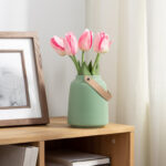 Lido 6" Modern Ceramic Sage Green Table Vase with Strap Handle - Image 3