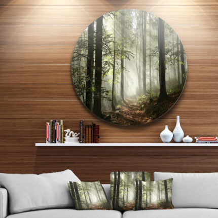 Light In Dense Fall Forest With Fog Artwork - Chic Decora