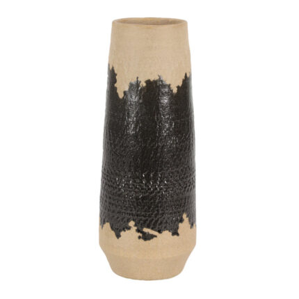 Lona Porcelain Ceramic Decorative Black Vase with Terracotta Details - Chic Decora