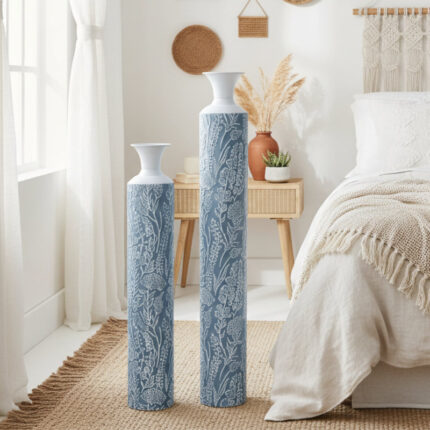 Luxury Metal Tall Vases, Large Floor Vase Set of 2, 32″ and 40″ Living Room, Home, Office Decor - Chic Decora